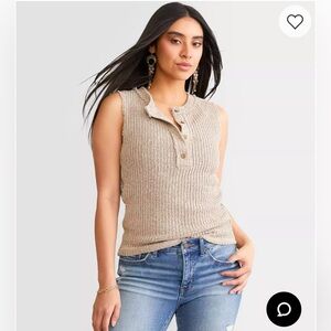 BKE Buckle - Tan Sleeveless Open-knit Tank Size Small
